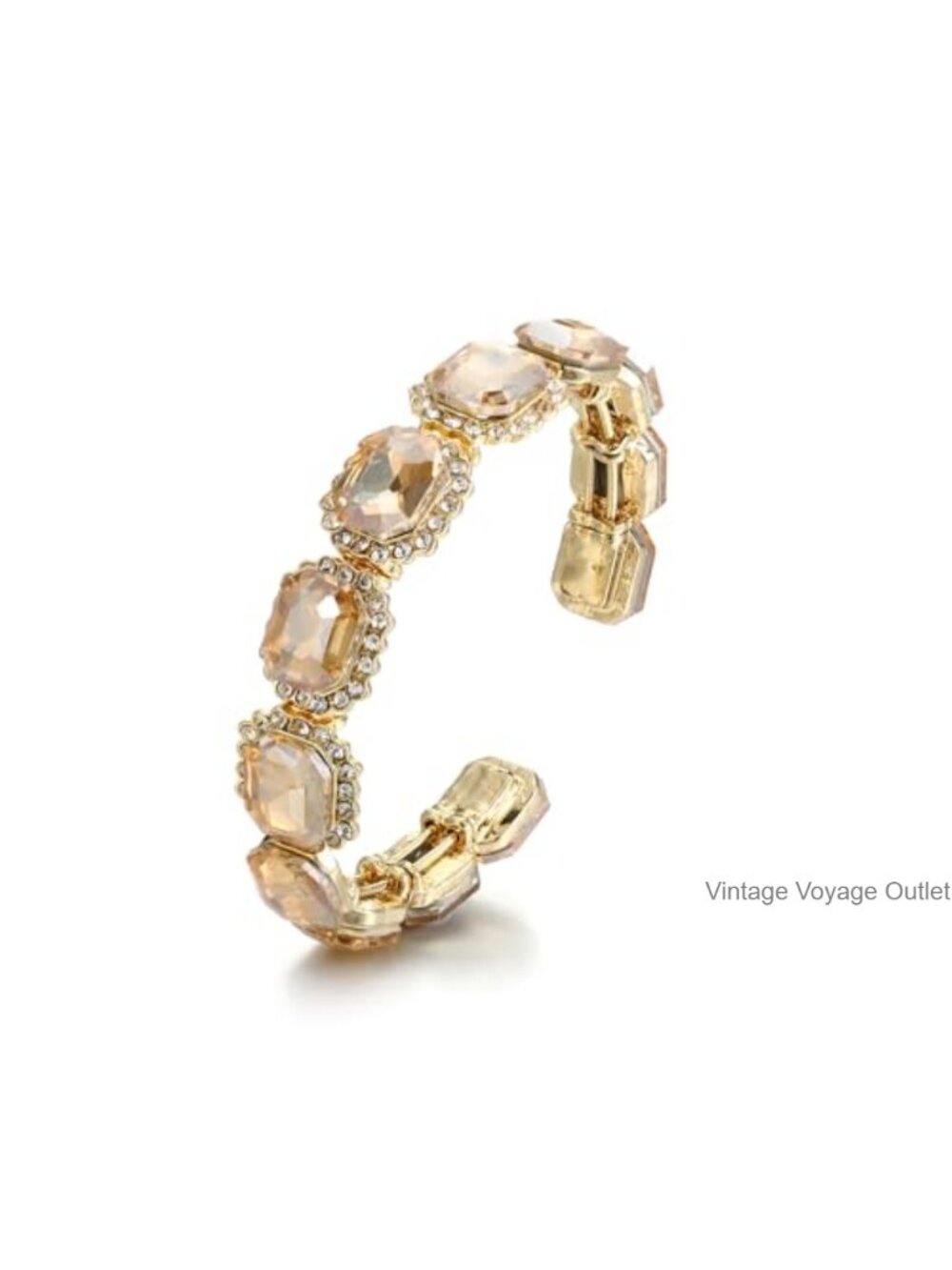 Austrian Crystal Emerald Cut Open Stretch Cuff Bracelet Wedding Bride